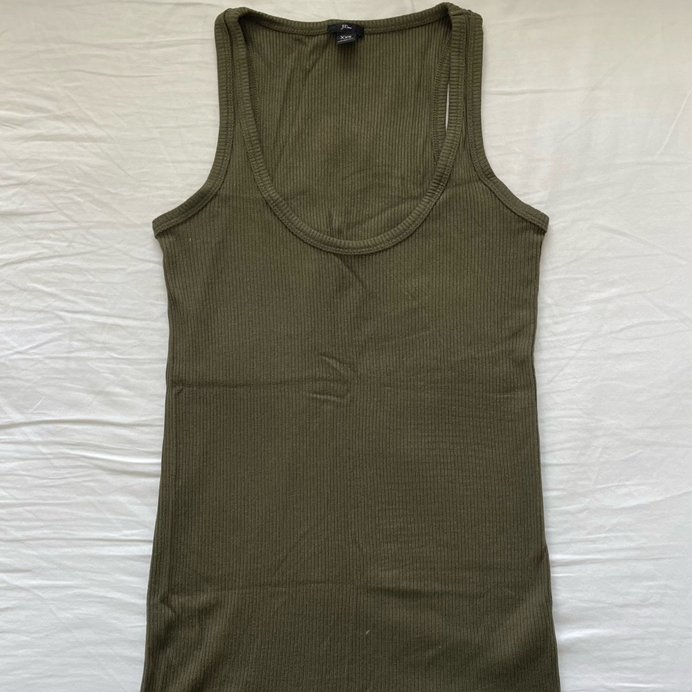 J.Crew Olive Green Ribbed Scoop Neck Tank Top